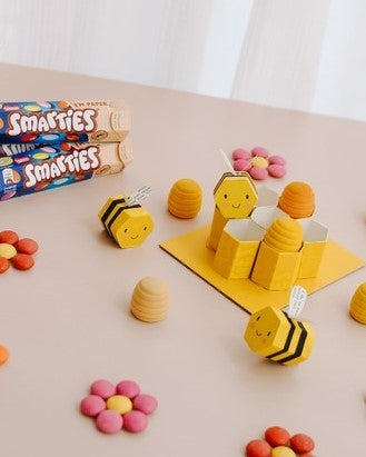 bumblebee craft made using smarties paper packaging