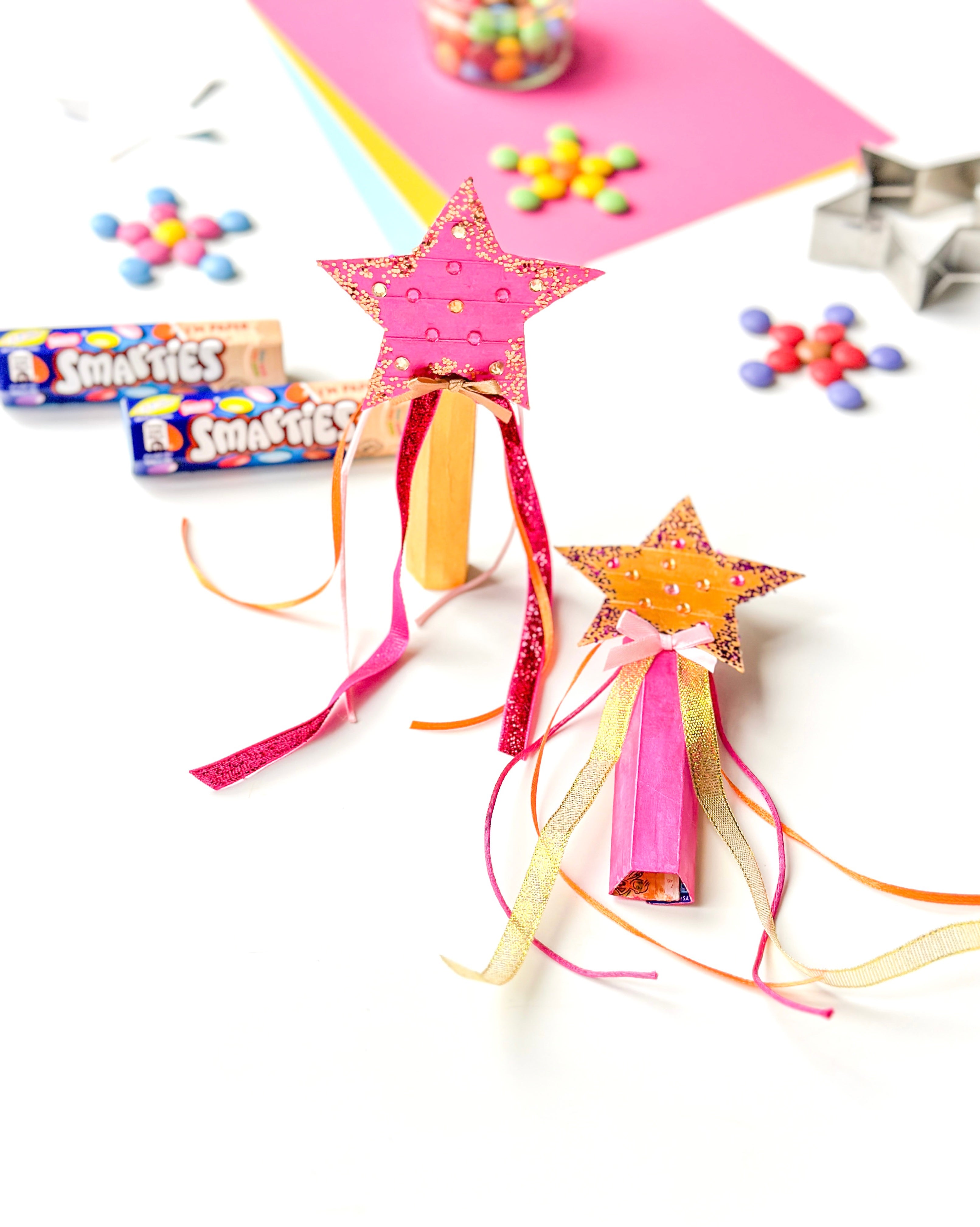 star wands made with smarties paper packaging